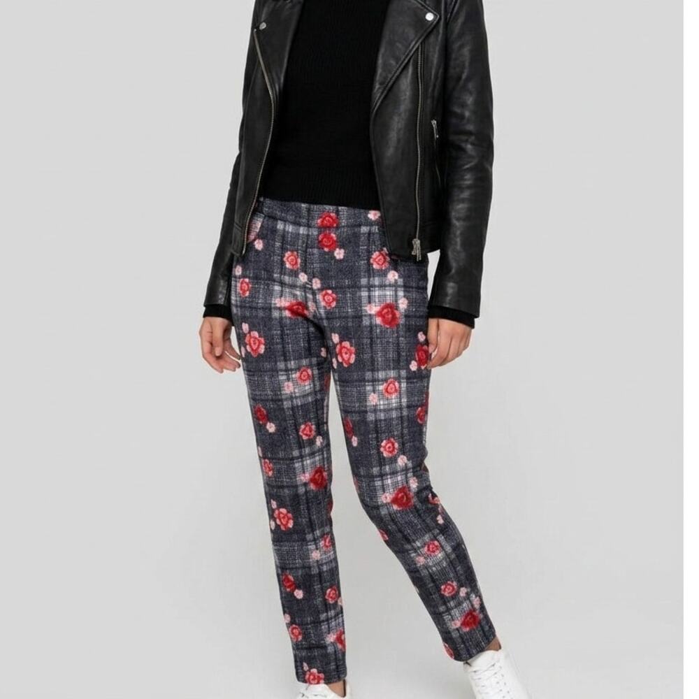 No Boundaries Black Plaid Floral Stretch Pants – Trendy Comfort Style - XL 15-17